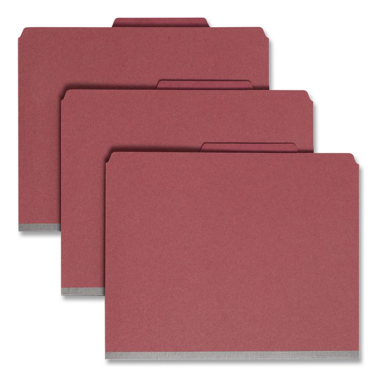 Smead 6-Section Pressboard Top Tab Pocket Classification Folders, 6 SafeSHIELD Fasteners, 2 Dividers, Letter Size, Red, 10/Box (SMD14079)