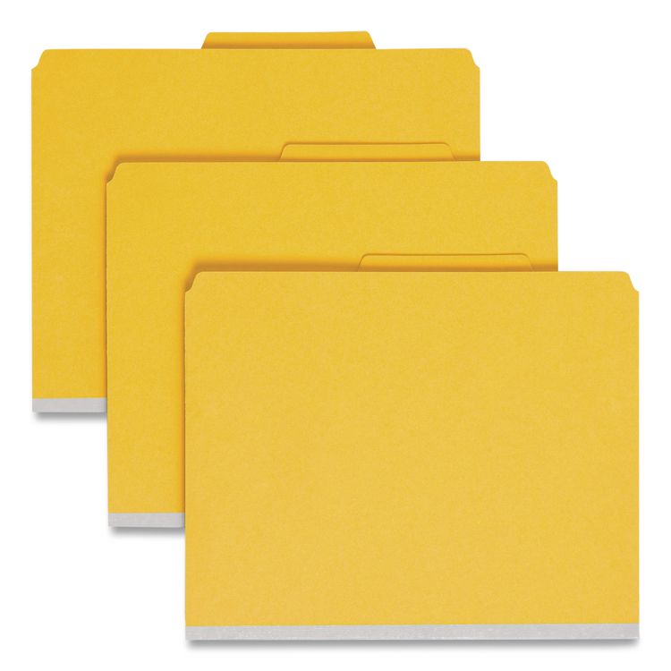 Smead 6-Section Pressboard Top Tab Pocket Classification Folders, 6 SafeSHIELD Fasteners, 2 Dividers, Letter Size, Yellow, 10/Box (SMD14084)