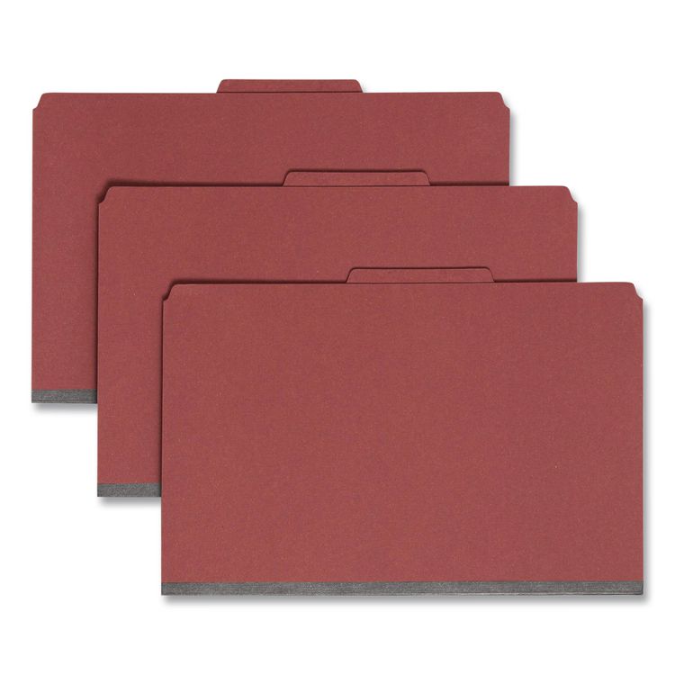 Smead 6-Section Pressboard Top Tab Pocket Classification Folders, 6 SafeSHIELD Fasteners, 2 Dividers, Legal Size, Red, 10/Box (SMD19079)