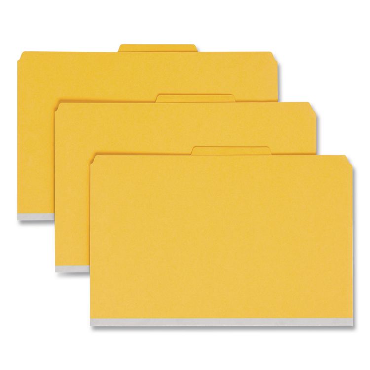 Smead 6-Section Pressboard Top Tab Pocket Classification Folders, 6 SafeSHIELD Fasteners, 2 Dividers, Legal Size, Yellow, 10/Box (SMD19084)