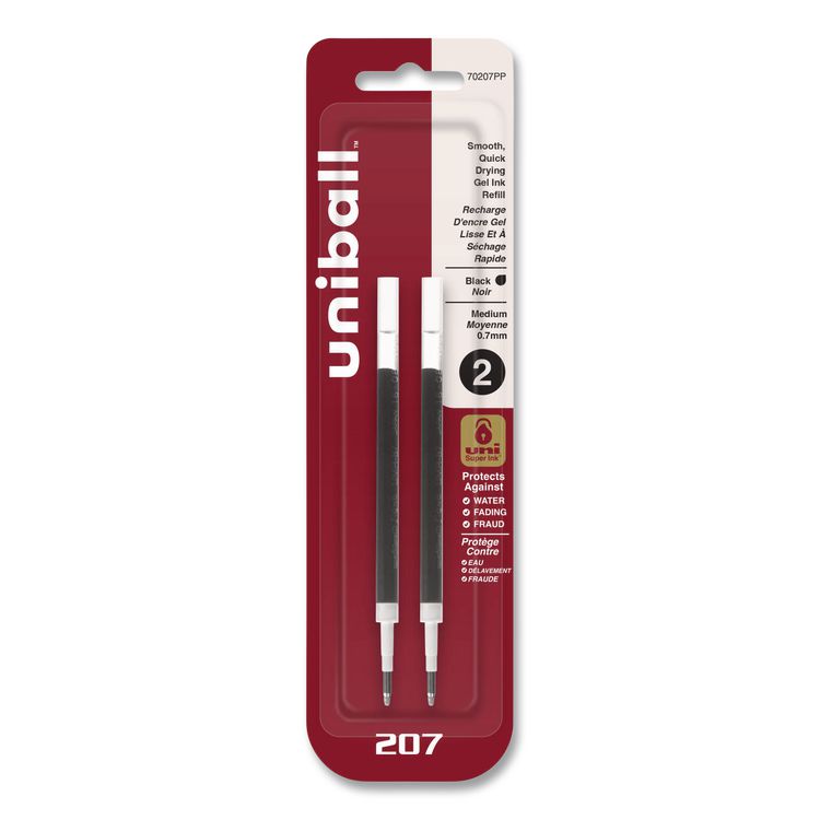 uniball Refill for Signo Gel 207 Pens, Medium 0.7 mm Conical Tip, Black Ink, 2/Pack (UBC70207PP)