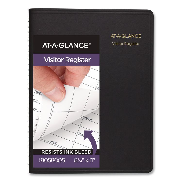 AT-A-GLANCE Visitor Register Book, Black Cover, 10.88 x 8.38 Sheets, 60 Sheets/Book (AAG8058005)