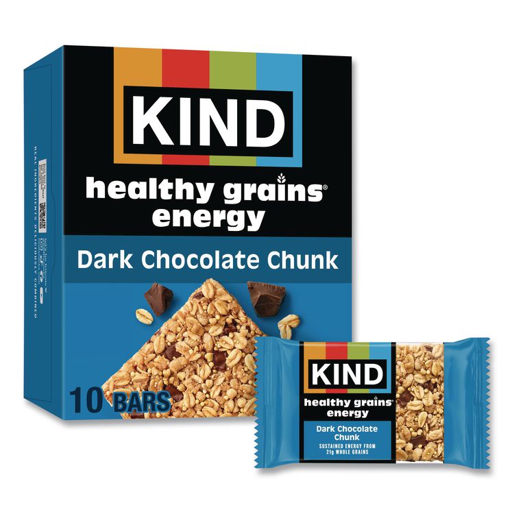 KIND Healthy Grains Energy Dark Chocolate Chunk Bars, 1.4 oz Bar, 10/Box (KND67074)