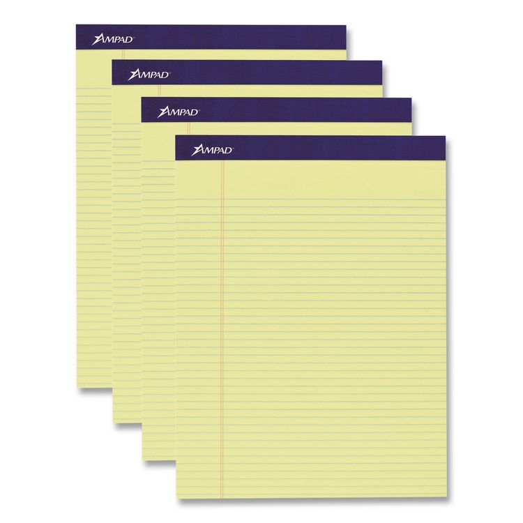 Ampad Legal Ruled Pads, Narrow Rule, 50 Canary-Yellow 8.5 x 11.75 Sheets, 4/Pack (TOP20215)