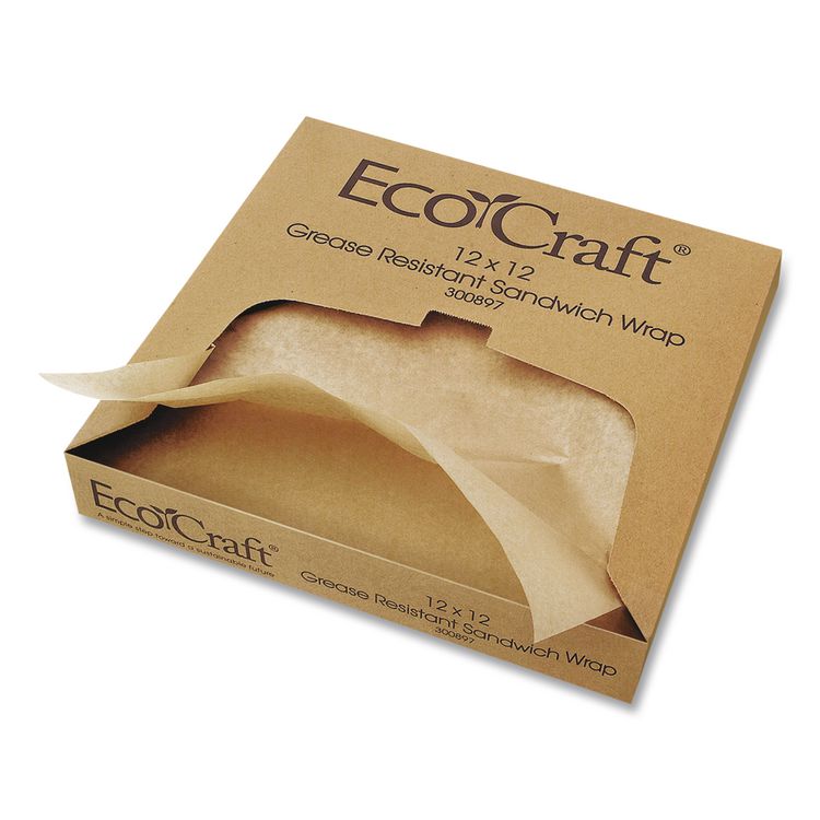 Bagcraft EcoCraft Grease-Resistant Paper Wraps and Liners, 12 x 12, Natural, 1,000/Box, 5 Boxes/Carton (BGC300897)