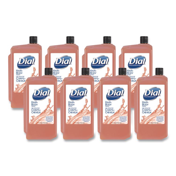 Dial Professional Hair + Body Wash Refill for 1 L Liquid Dispenser, Neutral Scent, 1 L, 8/Carton (DIA04029)