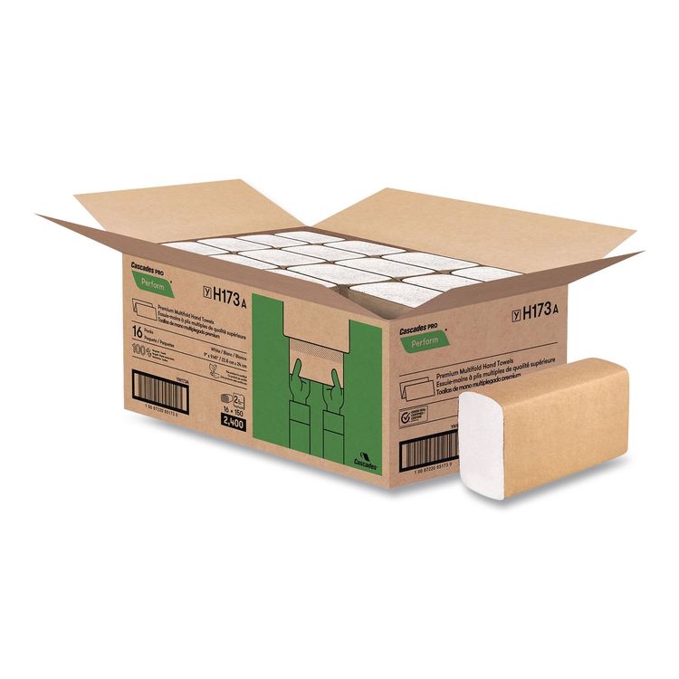 Cascades PRO Perform Multifold Towels, 2-Ply, 9 x 9.45, White, 150/Pack, 16 Packs/Carton (CSDH173)