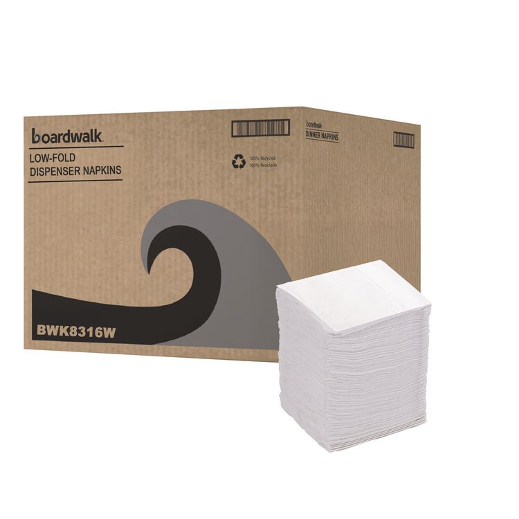 Boardwalk Low-Fold Dispenser Napkins, 1-Ply, 7 x 12, White, 400/Pack, 20 Packs//Carton (BWK8316W)