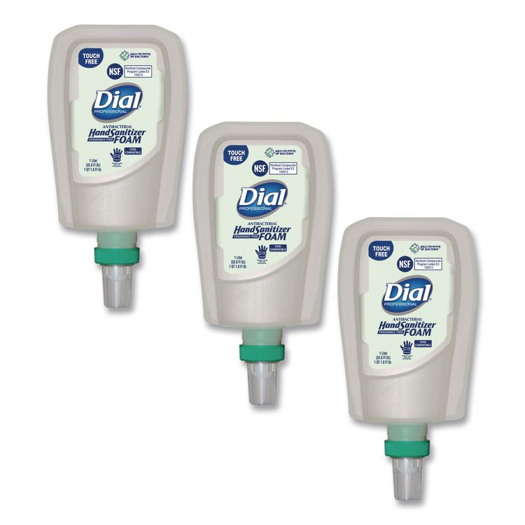 Dial Professional Antibacterial Foaming Hand Sanitizer Refill for FIT Touch Free Dispenser, 1 L Bottle, Fragrance-Free, 3/Carton (DIA16694)
