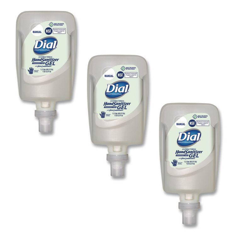 Dial Professional Antibacterial Gel Hand Sanitizer Refill for FIT Manual Dispenser, 1.2 L, Fragrance-Free, 3/Carton (DIA16706)