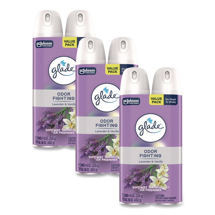 Glade Air Freshener, Lavender and Vanilla, Scent, 8.3 oz Aerosol Spray, 2/Pack, 3 Packs/Carton (SJN377371)