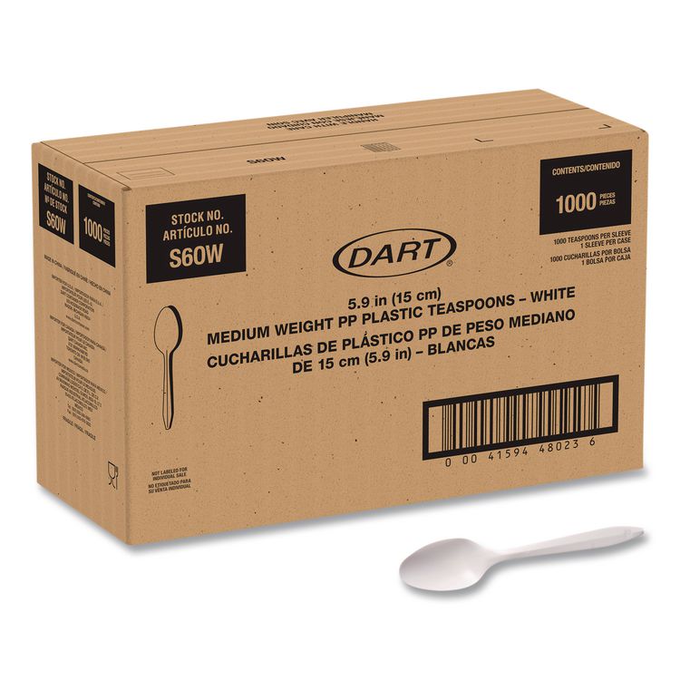 SOLO Style Setter Medium Weight Polypropylene Cutlery, Teaspoon, Plastic, White, 1,000/Carton (SCCS6OW)