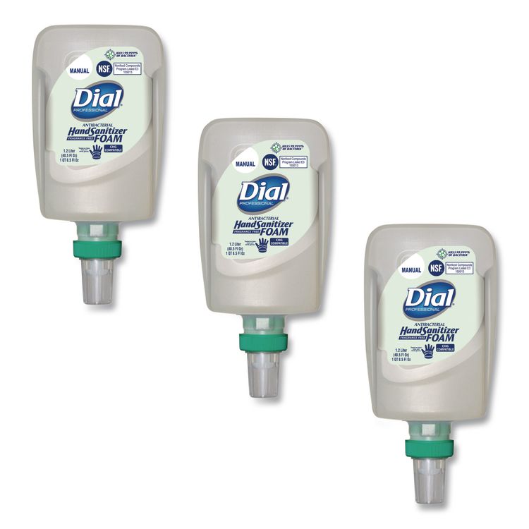 Dial Professional Antibacterial Foaming Hand Sanitizer Refill for FIT Manual Dispenser, 1.2 L Bottle, Fragrance-Free, 3/Carton (DIA19038)