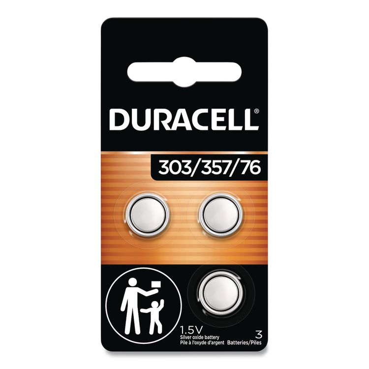 Duracell Button Cell Battery, 303/357, 1.5 V, 3/Pack (DURDU3033573PK)