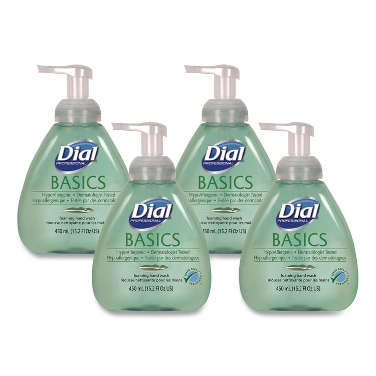 Dial Professional Basics Hypoallergenic Foaming Hand Wash, Honeysuckle Scent, 15.2 oz, 4/Carton (DIA98609)
