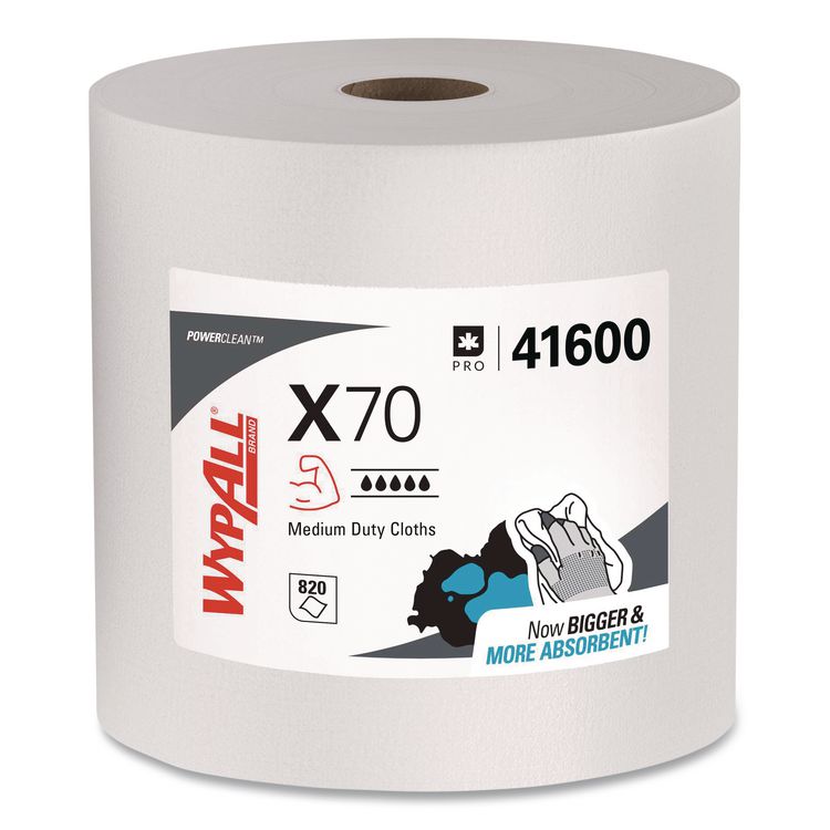 WypAll X70 Cloths, Jumbo Roll, Perforated, 12.4 x 12.2, White, 820 Towels/Roll (KCC41600)
