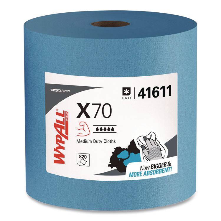 WypAll X70 Cloths, Jumbo Roll, 12.4 x 12.2, Blue, 820/Roll (KCC41611)