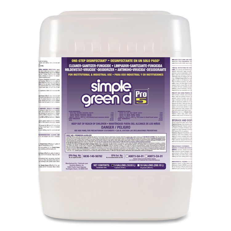 Simple Green d Pro 5 Disinfectant, Unscented, 5 gal Pail (SMP3430505)