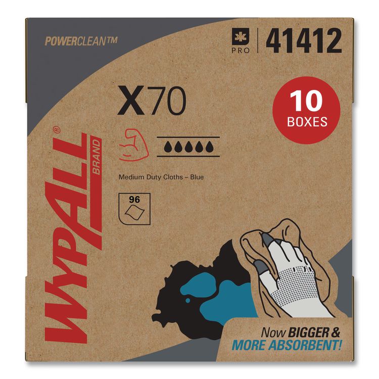 WypAll X70 Cloths, POP-UP Box, 9.13 x 16.8, Blue, 96/Box, 10 Boxes/Carton (KCC41412)