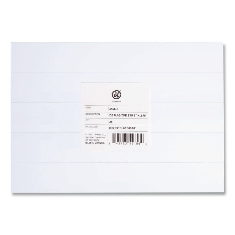 U Brands Dry Erase Magnetic Tape Strips, 6" x 0.88", White, 25/Pack (UBRFM2518)