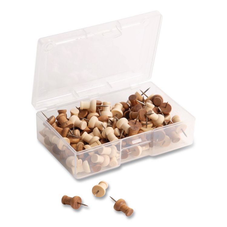 U Brands Fashion Push Pins, Wood, Assorted, 0.38", 100/Pack (UBR3085U0624)