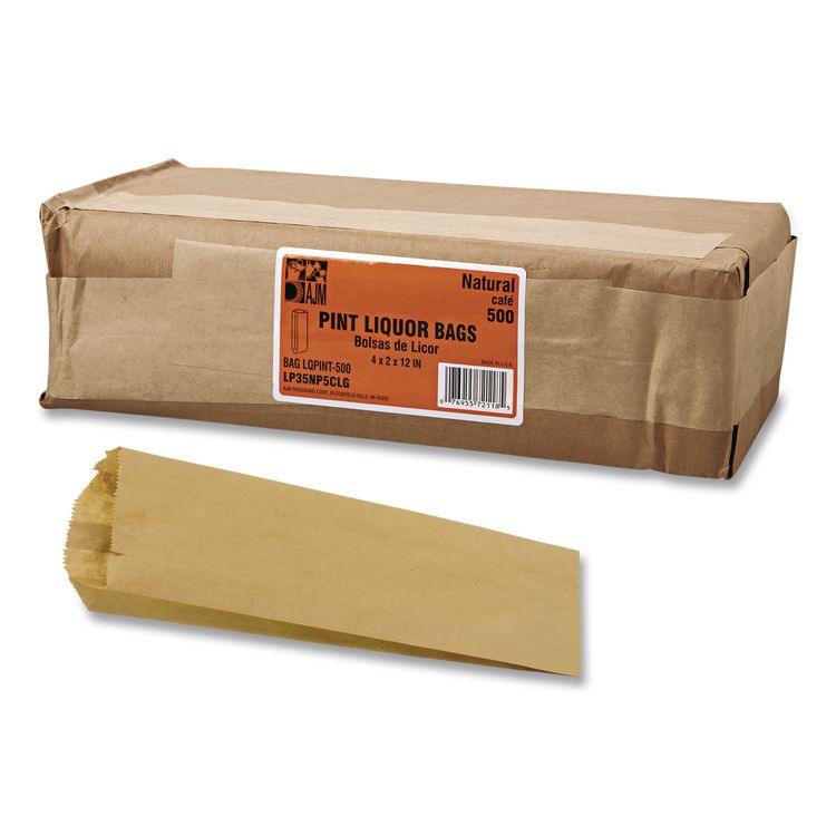 General Grocery Paper Bags for Liquor Takeout, Pint Size, 35# Basis Weight, 3.75" x 2.25" x 11.25", Kraft, 500/Bundle (BAGLQPINT500)