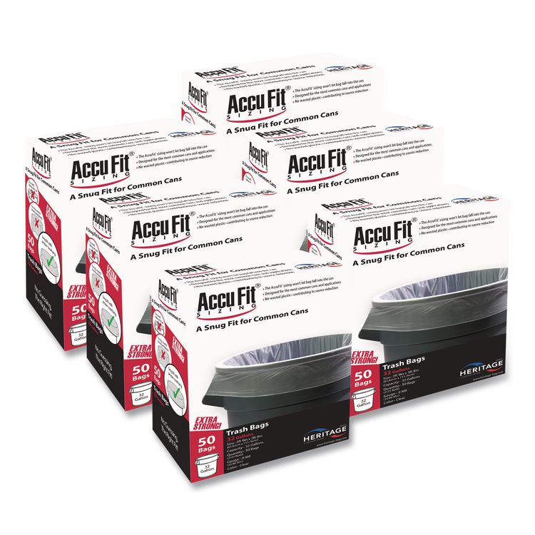 AccuFit Linear Low Density Can Liners with AccuFit Sizing, 32 gal, 0.9 mil, 33" x 44", Clear, 50 Bags/Box, 6 Boxes/Carton (HERH6644TCRC1CT)