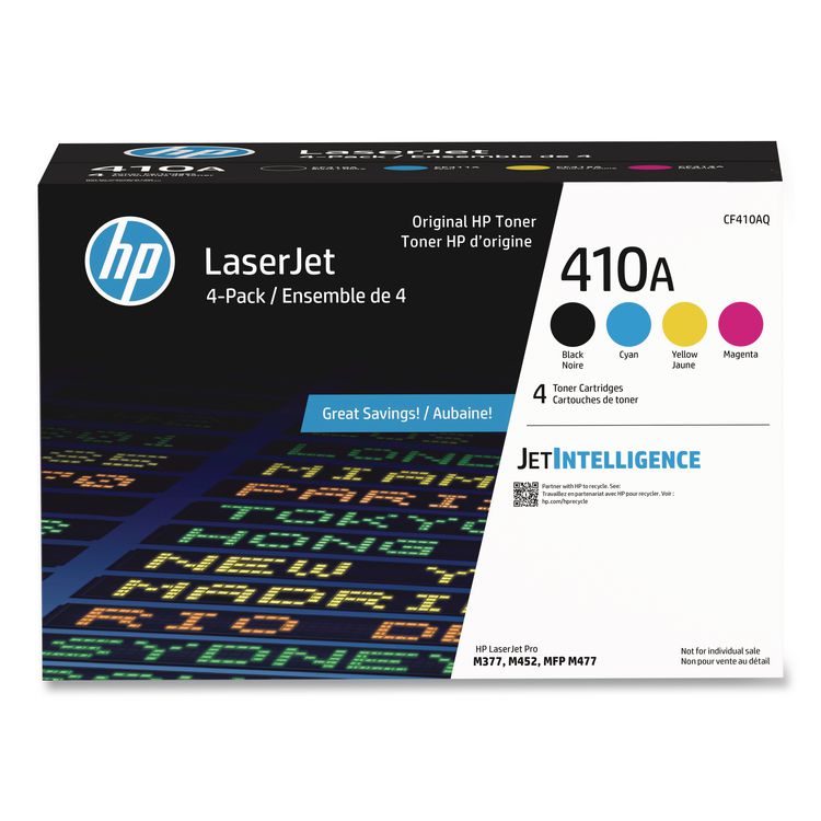 HP HP 410A, (CF410A-Q) 4-Pack Black/Cyan/Magenta/Yellow Original LaserJet Toner Cartridges (HEWCF410AQ)