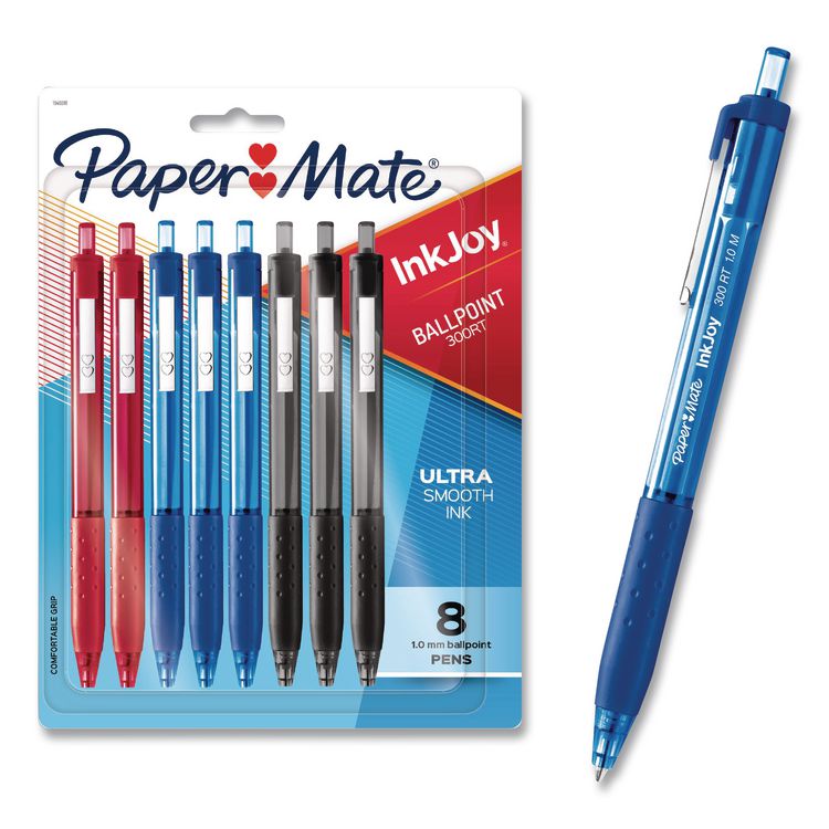 Paper Mate InkJoy 300RT Ballpoint Pen, Retractable, Medium 1 mm, Assorted Ink and Barrel Colors, 8/Pack (PAP1945918)