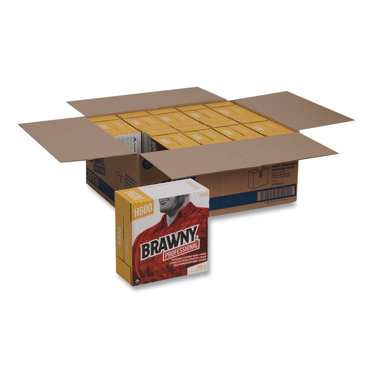 Brawny Professional Lightweight Disposable Shop Towels, 9.1 x 12.5, White, 200/Box (GPC29316)