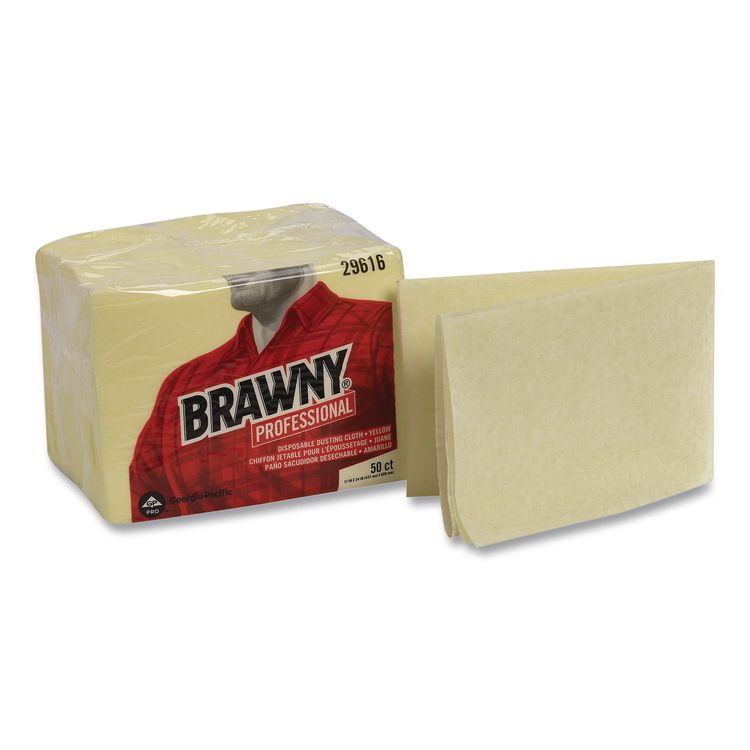 Brawny Professional Dusting Cloths, Quarterfold, 17 x 24, Unscented, Yellow, 50/Pack, 4 Packs/Carton (GPC29616)