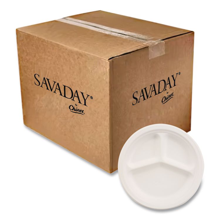 Chinet Paper Dinnerware, 3-Compartment Plate, 10.25" dia, White, 500/Carton (HUH21204CT)