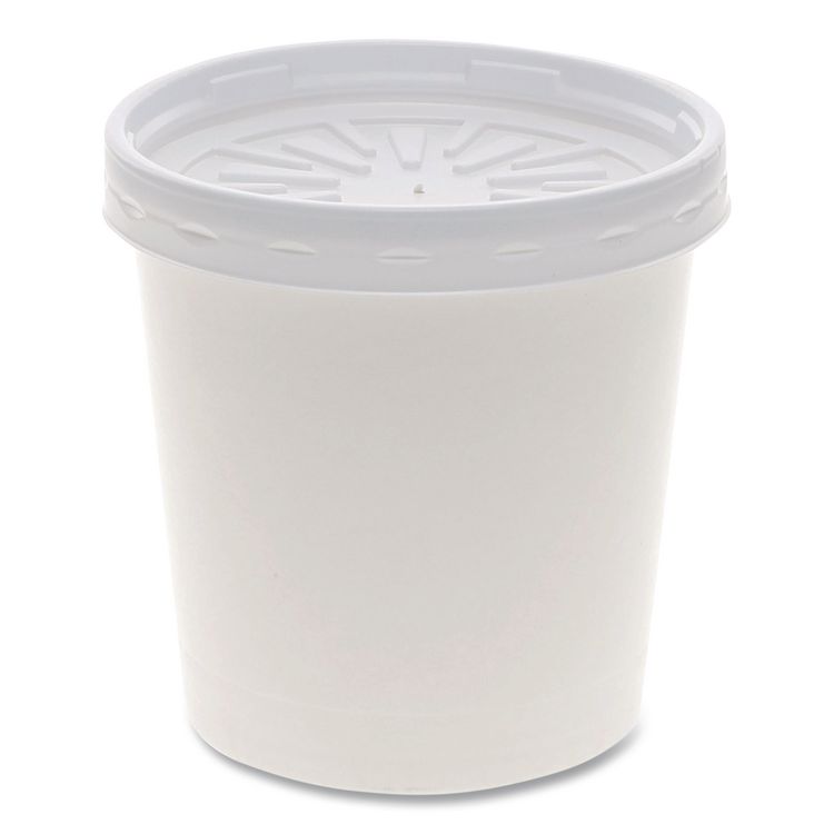 Pactiv Evergreen Paper Round Food Container and Lid Combo, 16 oz, 3.75" Diameter x 3.88" h, White, 250/Carton (PCTD16RBLD)