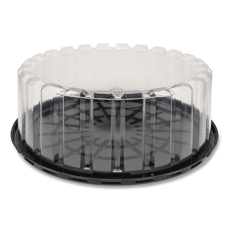 Pactiv Evergreen Plastic Cake Container, Shallow 9" Cake Container, 9" Diameter x 3.38" h, Clear/Black, 90/Carton (PCTYEH89902)