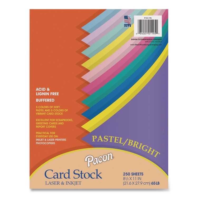 Pacon Array Card Stock, 65 lb Cover Weight, 8.5 x 11, Assorted, 250/Pack (PAC101195)