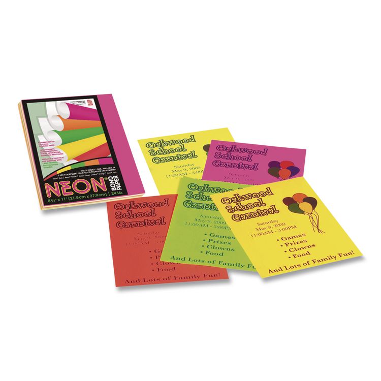 Pacon Array Colored Bond Paper, 24 lb Bond Weight, 8.5 x 11, Assorted Neon Colors, 100/Pack (PAC104331)