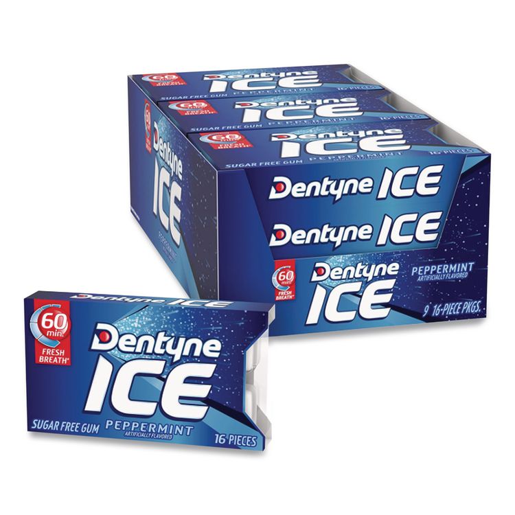 Dentyne Ice Sugarless Gum, Peppermint Flavor,16 Pieces/Pack, 9 Packs/Box (CDB3125400)