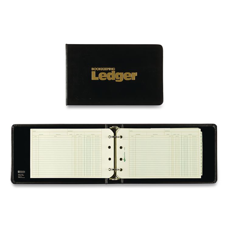 National Two-Ring Ledger Binder Kit with A-Z Index, Black Cover, 8.5 x 5 Debit-Credit-Balance Sheets, 100 Sheets/Book (RED63453)