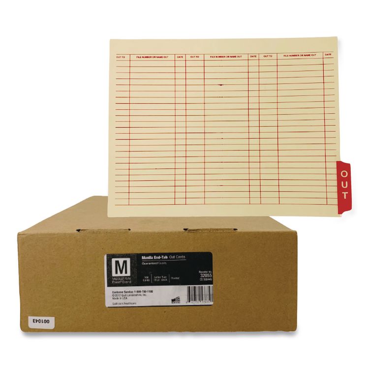 Medical Arts Press End Tab Out Cards, 12.25 x 9.5, Manila/Red, 100/Box (MAQ32055)