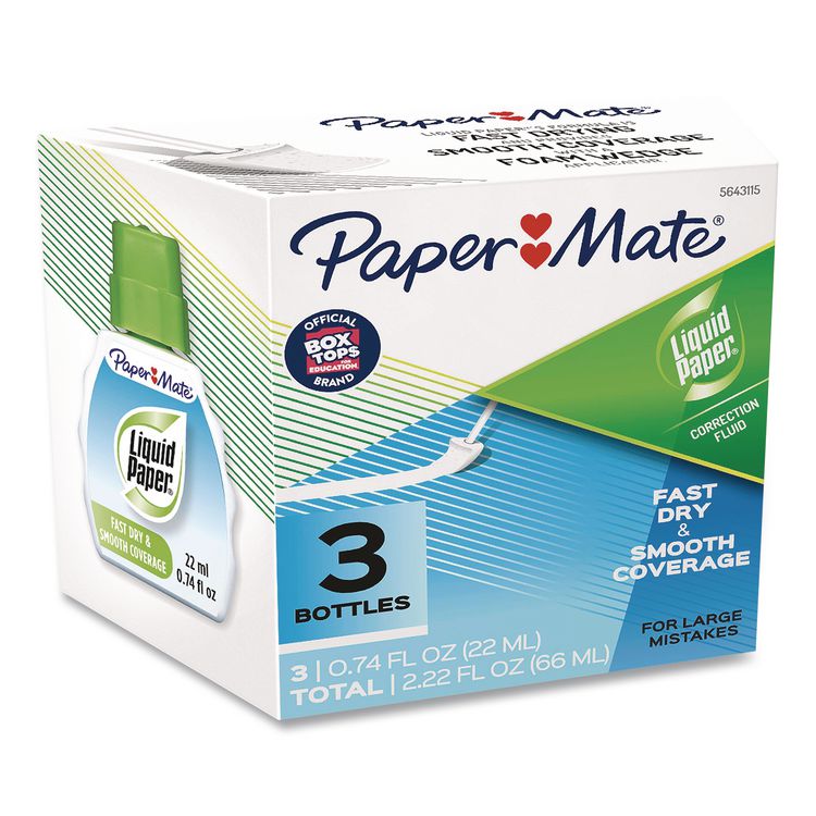Paper Mate Liquid Paper Fast Dry Correction Fluid, 22 ml Bottle, White, 3/Pack (PAP5643115)