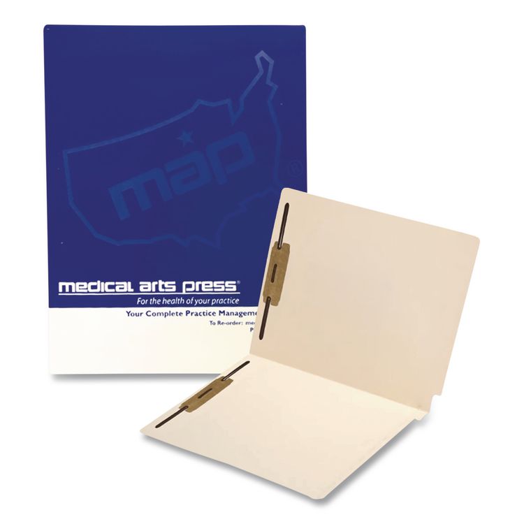 Medical Arts Press End Tab Fastener Folders, Embossed Labeling Lines, 2 Fasteners, Letter Size, Manila Exterior, 50/Box (MAQ52370)