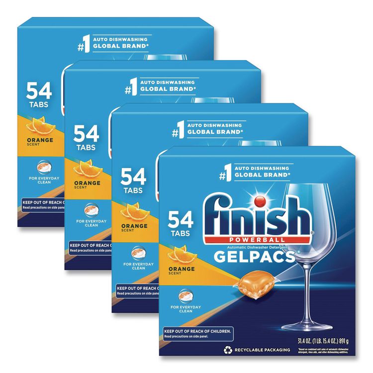 FINISH Dish Detergent Gelpacs, Orange Scent, 54/Box, 4 Boxes/Carton (RAC81181CT)