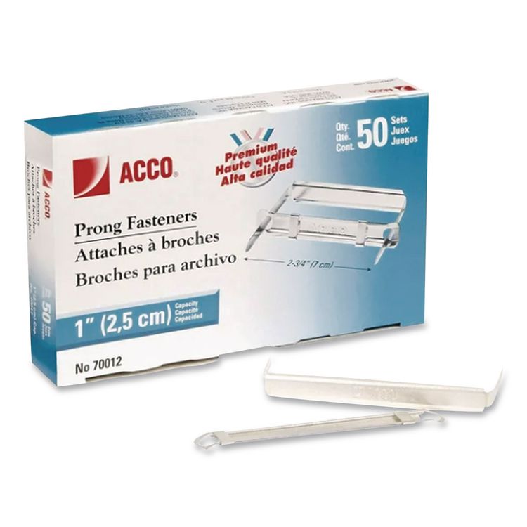 ACCO Premium Two-Prong Fastener Compressors, 2.75" Center to Center, Silver, 100/Box (ACC70014)