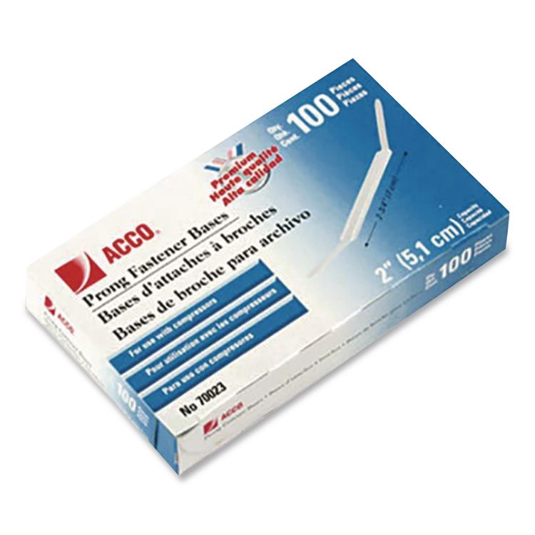 ACCO Premium Two-Prong Fastener Bases, 2" Capacity, 2.75" Center to Center, Silver, 100/Box (ACC70023)