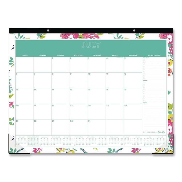 Blue Sky Day Designer Peyton Academic Desk Pad, Floral Artwork, 22 x 17, Black Binding, Clear Corners, 12-Month (July-June): 2025-2026 (BLS107938)