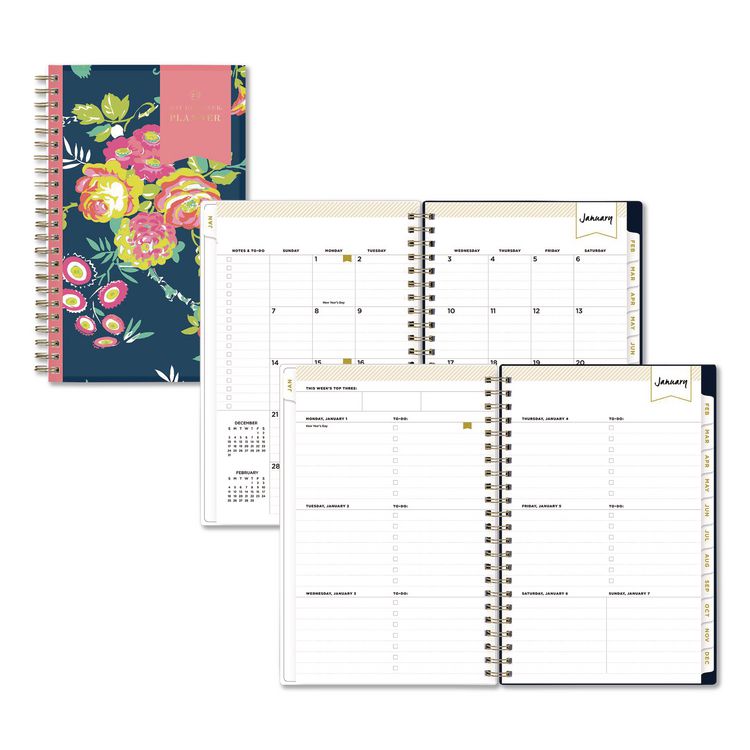 Blue Sky Day Designer Peyton Create-Your-Own Cover Weekly/Monthly Planner, Floral Artwork, 8 x 5, Navy Cover, 12-Month (Jan-Dec): 2026 (BLS103620)