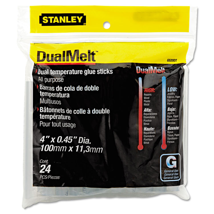 Stanley Dual Temperature Glue Sticks, 0.45" x 4", Dries Clear, 24/Pack (BOSGS20DT)