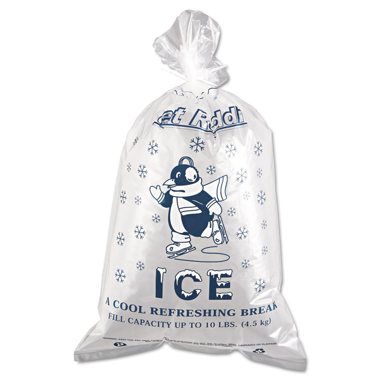 Inteplast Group Ice Bags with Twist-Ties, Ice: Penguin Icon Labeling, 10 lb Capacity, 12" x 21", Clear, 1,000/Carton (IBSIC1221)
