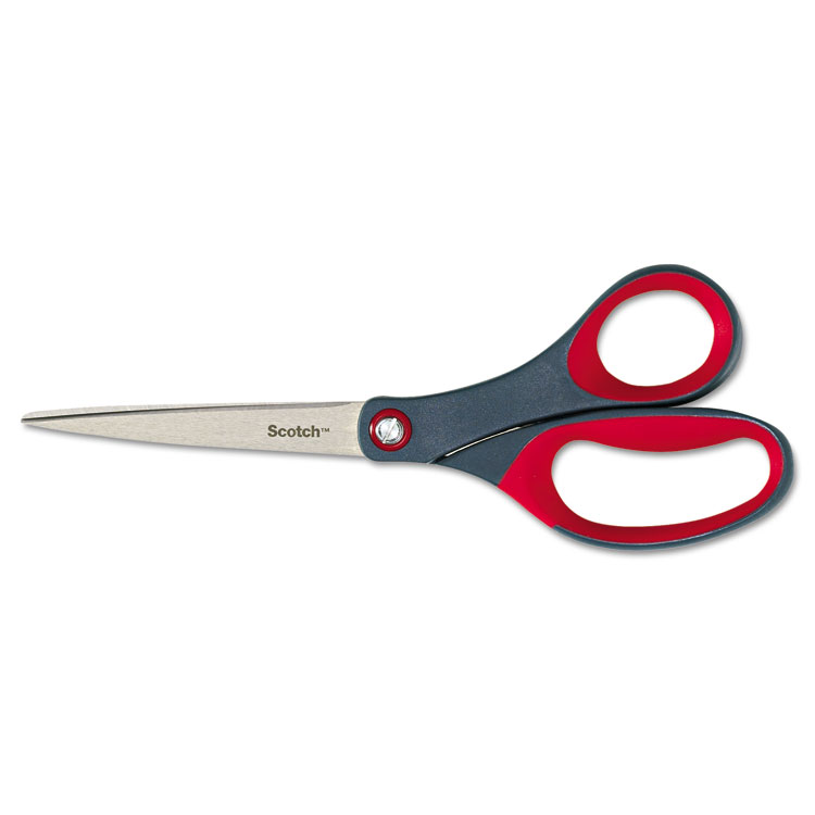 Scotch Precision Scissors, 8" Long, 3.13" Cut Length, Straight Gray/Red Handle (MMM1448)