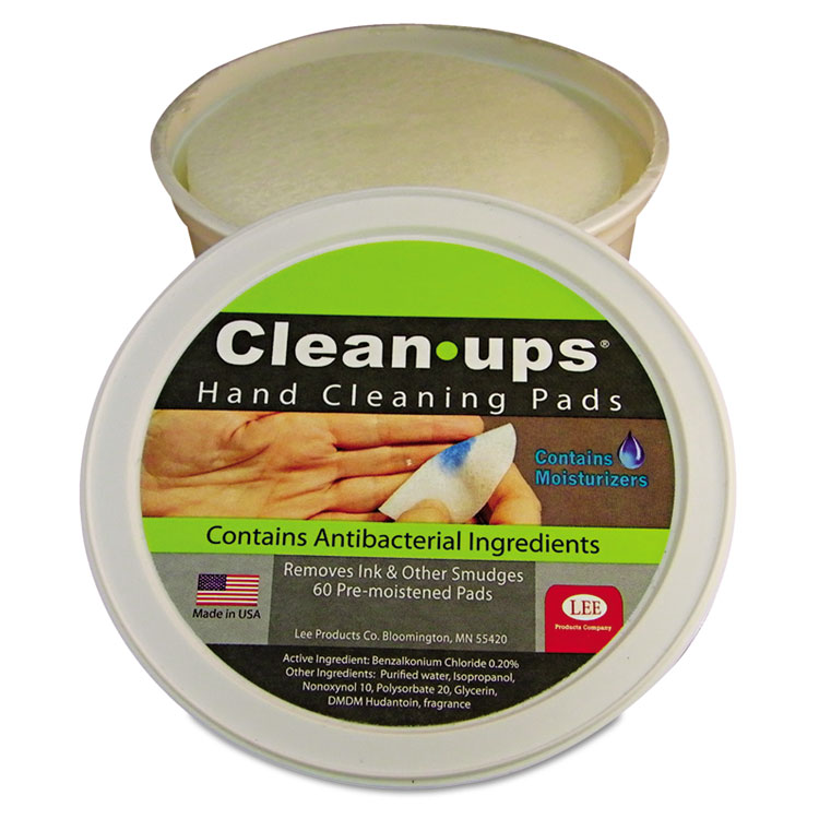 LEE Clean-Ups Hand Cleaning Pads, Cloth, 1-Ply, 3" dia, Mild Floral Scent, 60/Tub (LEE10145)